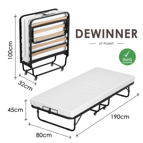 Lit Pliant Adulte 80x190 Cm Avec Matelas De 10 Cm