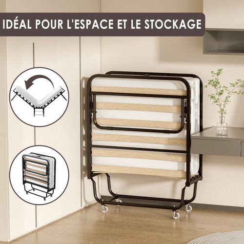 Lit Pliant Adulte 80x190 Cm Avec Matelas De 10 Cm