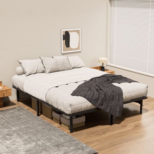 Sommier à Lattes Sur Pieds, Lit 2×13 Lattes, 7 Pieds Inclus, 140x200cm