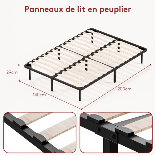 Sommier à Lattes Sur Pieds, Lit 2×13 Lattes, 7 Pieds Inclus, 140x200cm