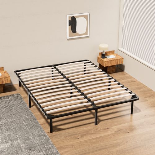 Sommier à Lattes Sur Pieds, Lit 2×13 Lattes, 7 Pieds Inclus, 140x200cm