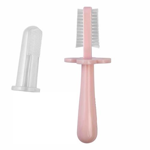 Brosse à Dents Bébé Ergonomique Double Face Rose 4 Mois Et +