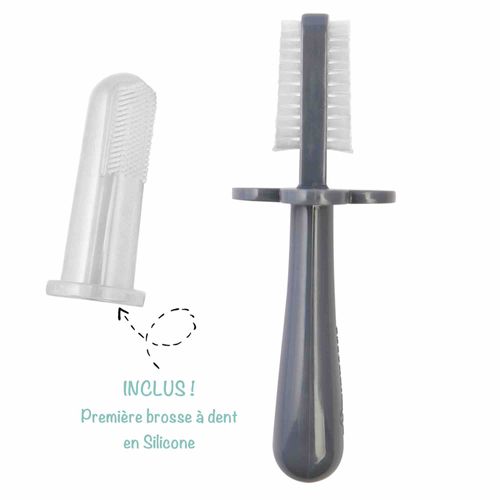 Brosse à Dents Bébé Ergonomique Double Face Gris 4 Mois Et +