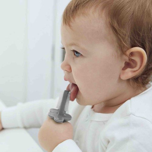 Brosse à Dents Bébé Ergonomique Double Face Gris 4 Mois Et +