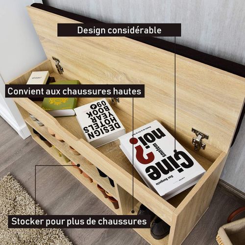 Meuble à Chaussure En Bois Armoire à Chaussure Avec Siège Coussin 104 X 30 X 48 Cm