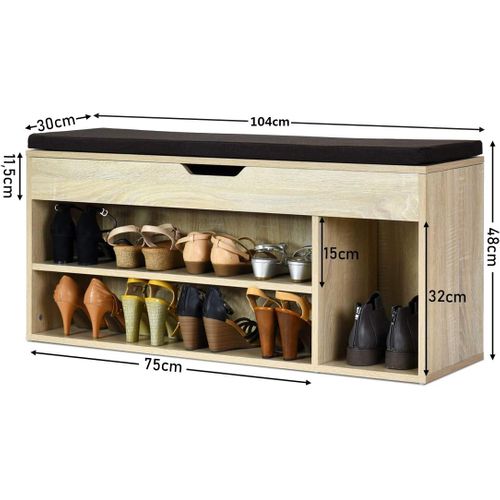 Meuble à Chaussure En Bois Armoire à Chaussure Avec Siège Coussin 104 X 30 X 48 Cm
