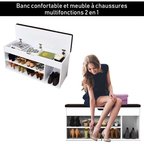 Banc Rangement De Meuble à Chaussure Pour L’entrée Avec Siège Coussin 104 X 30 X 48 Cm