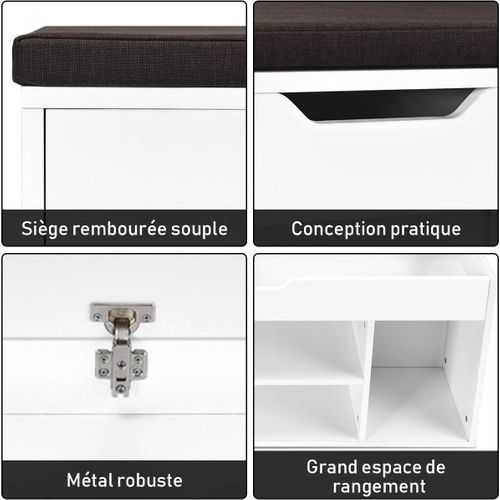 Banc Rangement De Meuble à Chaussure Pour L’entrée Avec Siège Coussin 104 X 30 X 48 Cm