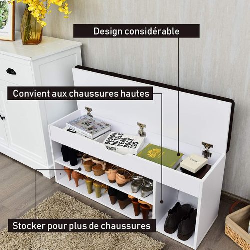 Banc Rangement De Meuble à Chaussure Pour L’entrée Avec Siège Coussin 104 X 30 X 48 Cm