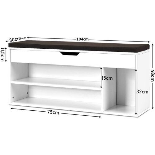 Banc Rangement De Meuble à Chaussure Pour L’entrée Avec Siège Coussin 104 X 30 X 48 Cm