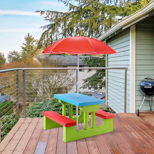Ensemble De Jardin Pour Enfants Table Et Bancs Avec Parasol Table D'activité Exterieur