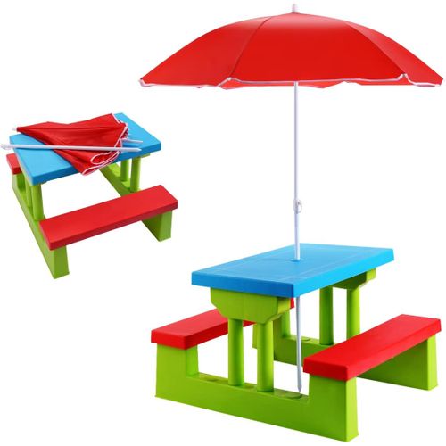 Ensemble De Jardin Pour Enfants Table Et Bancs Avec Parasol Table D'activité Exterieur