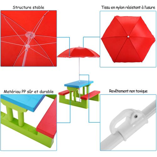 Ensemble De Jardin Pour Enfants Table Et Bancs Avec Parasol Table D'activité Exterieur