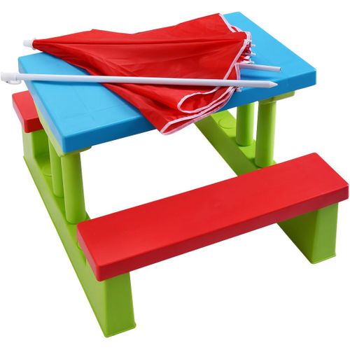 Ensemble De Jardin Pour Enfants Table Et Bancs Avec Parasol Table D'activité Exterieur