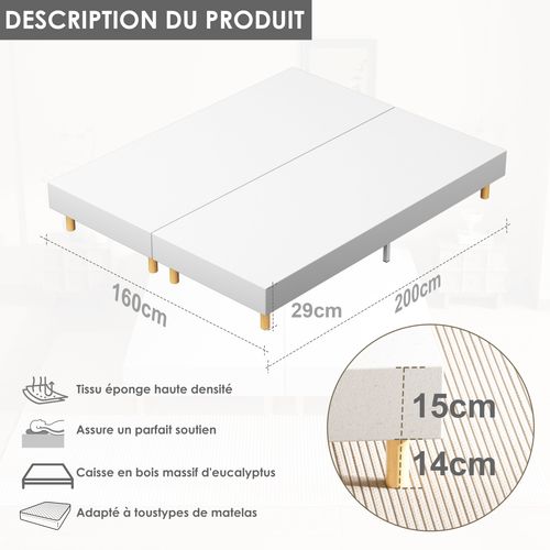 Sommier Tapissier 160x200 (2x80x200), 6 Pieds*2