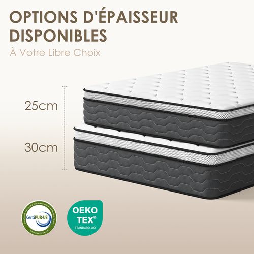 Matelas Ressorts 90x190 Cm, 30 Cm Épaisseur, Confort, 7 Zones Ergonomique