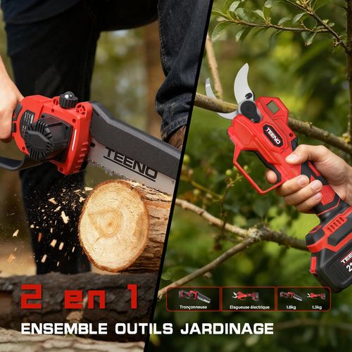 Ensemble D'outils De Jardinage 2 En 1 : Mini-scie Sans Fil De 6 Pouces + Sécateur Électrique Sans