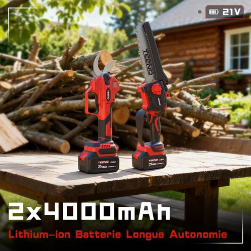 Ensemble D'outils De Jardinage 2 En 1 : Mini-scie Sans Fil De 6 Pouces + Sécateur Électrique Sans