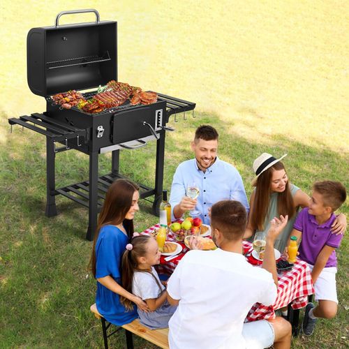 Chariot Barbecue Au Charbon XXL, Grand Four à Fumigation, Noir