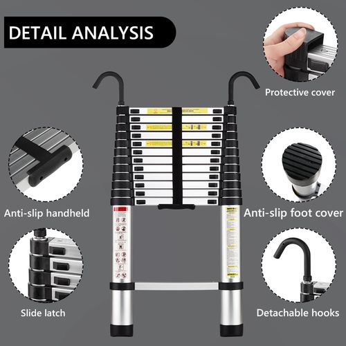 Échelle Télescopique Pliante En Aluminium De 3,8 Mètres, Capacité De Charge Maximale De 150