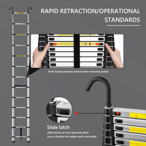 Échelle Télescopique Pliante En Aluminium De 3,8 Mètres, Capacité De Charge Maximale De 150