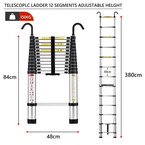 Échelle Télescopique Pliante En Aluminium De 3,8 Mètres, Capacité De Charge Maximale De 150