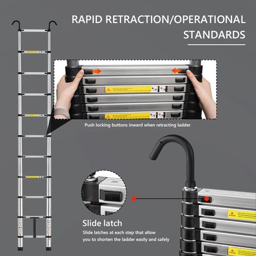 Échelle Télescopique Pliante En Aluminium De 3,2 Mètres, Capacité De Charge Maximale De 150