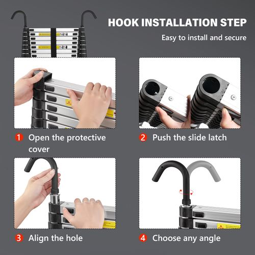 Échelle Télescopique De 6,2 Mètres Avec Stabilisateurs, Structure En Aluminium, Crochets Amovibles