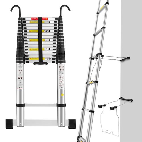 Échelle Télescopique De 6,2 Mètres Avec Stabilisateurs, Structure En Aluminium, Crochets Amovibles