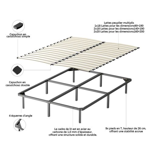 Ensemble Matelas Mousse 160x200 cm Epaisseur 20 cm + cadre à lattes