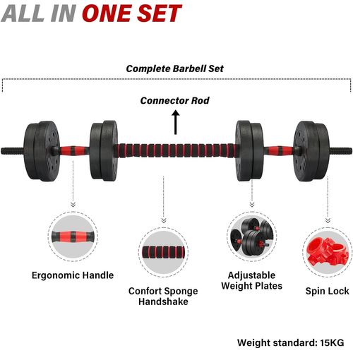 Ensemble D'haltères Et De Barres Réglables De 15 Kg, Unisexe