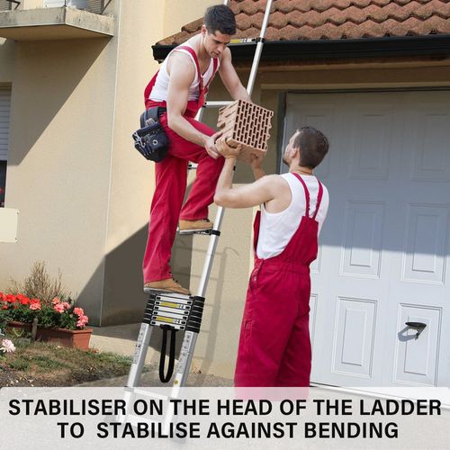 Échelle Télescopique Pliante De 5 Mètres Avec Stabilisateurs, Structure En Aluminium, Barres