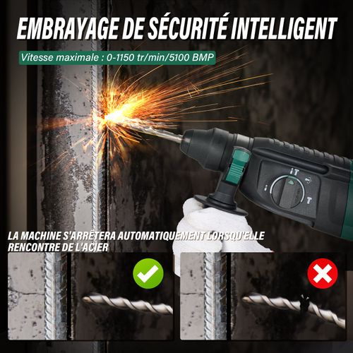 Perceuse à Percussion Sds Plus Filaire 950 W, Avec Jeu D'accessoires 16 Pièces, 0-1150 Tr/min/5100