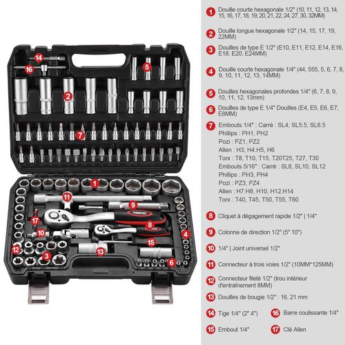 Boîte à Outils Avec Douilles Et Forets, 108 Pièces