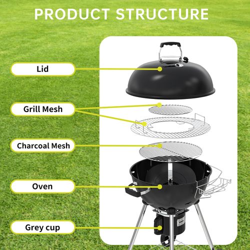 Barbecue Charbon De Bois 57 Cm Avec Couvercle, Idéal Pour 4 à 12 Personnes