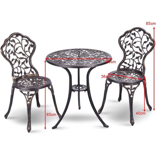 Salon De Jardin 3pcs En Fonte Aluminium, Ensemble 2 Chaises Et 1 Table Ronde Style Rétro (brun)