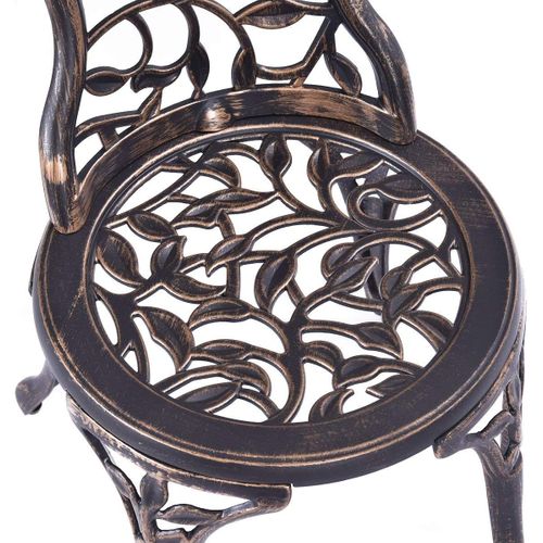 Salon De Jardin 3pcs En Fonte Aluminium, Ensemble 2 Chaises Et 1 Table Ronde Style Rétro (brun)