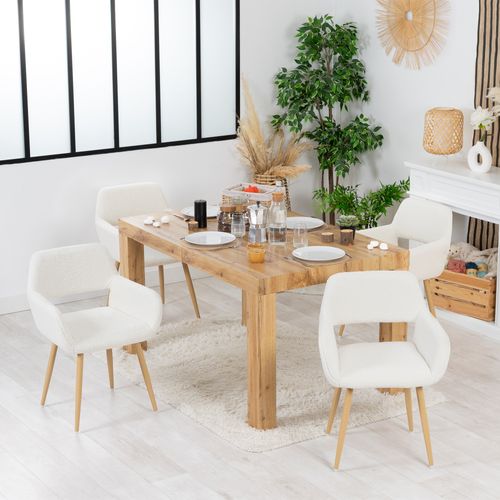 Lot De 4 Chaises De Salle À Manger Scandinave Assise Rembourrée En Boulette, Beige