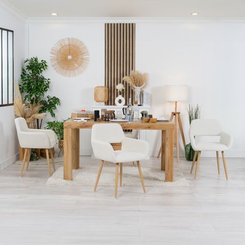 Lot De 4 Chaises De Salle À Manger Scandinave Assise Rembourrée En Boulette, Beige