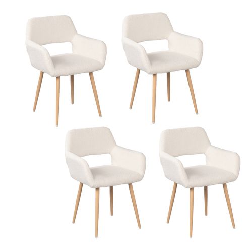 Lot De 4 Chaises De Salle À Manger Scandinave Assise Rembourrée En Boulette, Beige