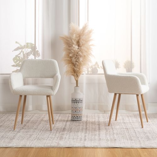 Lot De 4 Chaises De Salle À Manger Scandinave Assise Rembourrée En Boulette, Beige