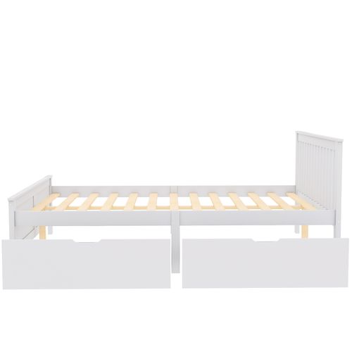 Lit 140 X 200 Cm 2 Tiroirs Et Sommier Inclus Blanc Et Bois