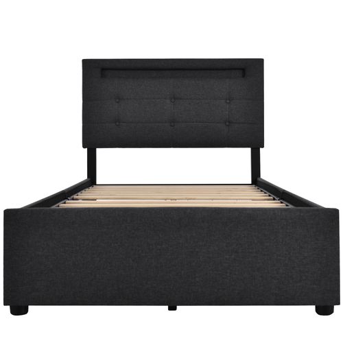 Lit + 2 Tiroirs Avec Éclairage LED Noir 90x200 Cm