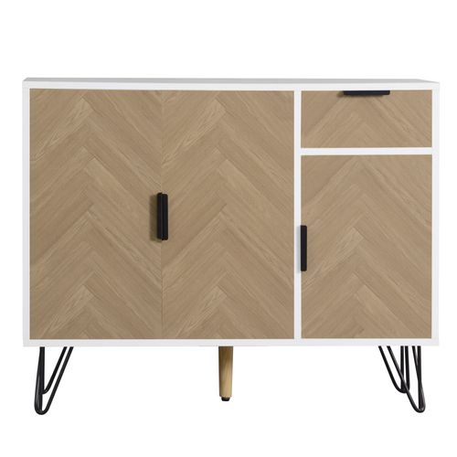 Buffet 3 Portes 1 Tiroirs Imitation Chêne Et Métal Perforé