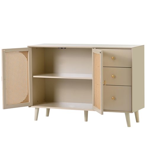 Buffet De Salon/salle à Manger, 2 Porte, 3 Tiroirs, Couleur Beige