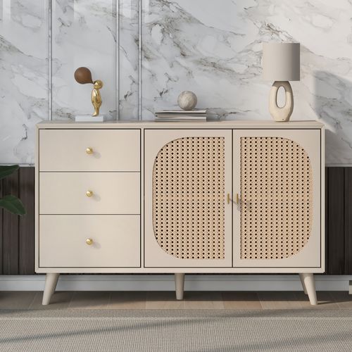 Buffet De Salon/salle à Manger, 2 Porte, 3 Tiroirs, Couleur Beige