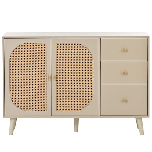 Buffet De Salon/salle à Manger, 2 Porte, 3 Tiroirs, Couleur Beige