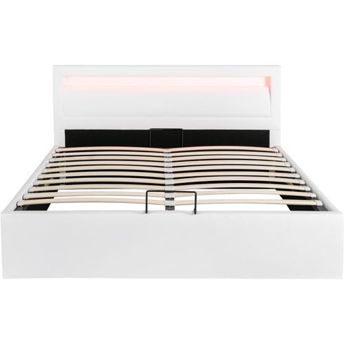 Lit 140x200 Cm Rembourré En Blanc Pu Luxe Avec Coffre Et Éclairage LED