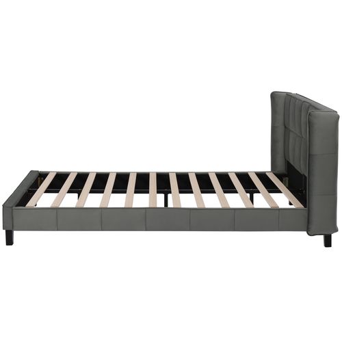 Lit 140 X 200 Cm Avec Tête De Lit En Velours Gris - Sommier à Lattes