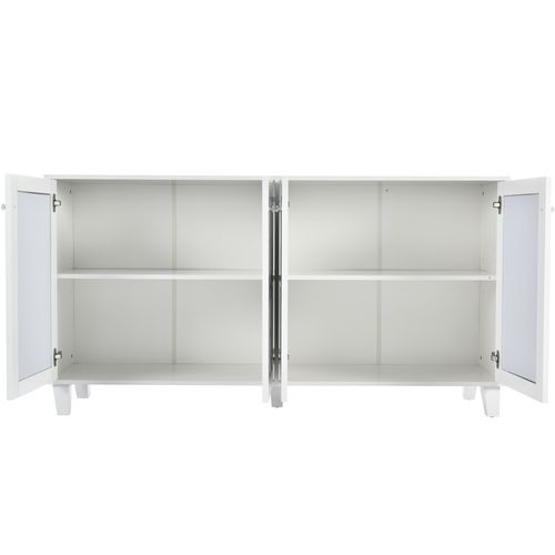 Buffet Bas Blanc Avec 4 Portes - Meuble De Rangement - Blanc Brillant